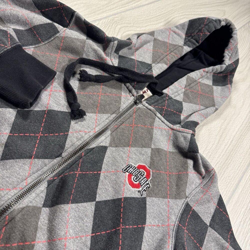 Ohio State Buckeyes Zip Up Hoodie Women’s M Logo Gray Argyle Step Ahead